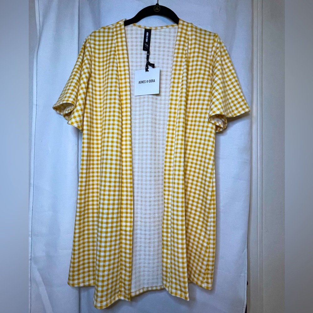 NWT Agnes & Dora Open Mustard Yellow Gingham Flutter Sleeve Cardigan Size XXS